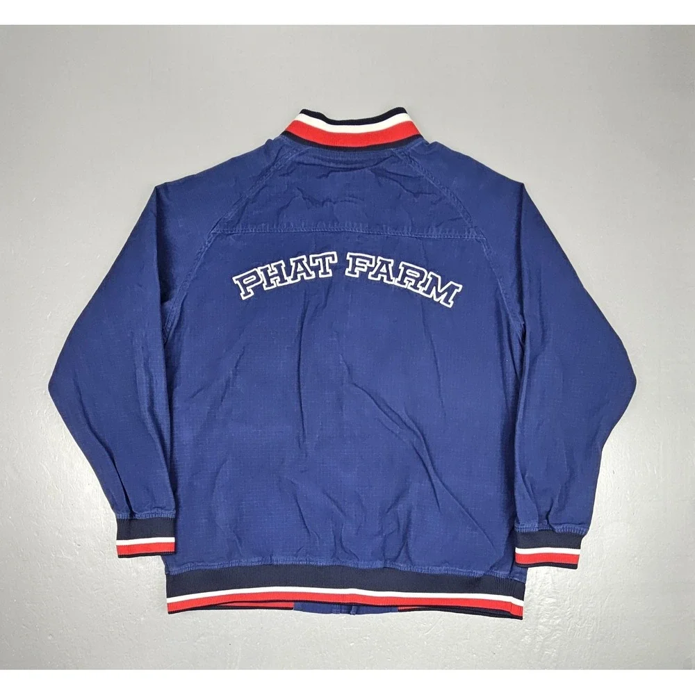 Y2K Phat Farm Zip Up Track Jacket Mens XL Blue Back Spellout Vintage Full-Zip